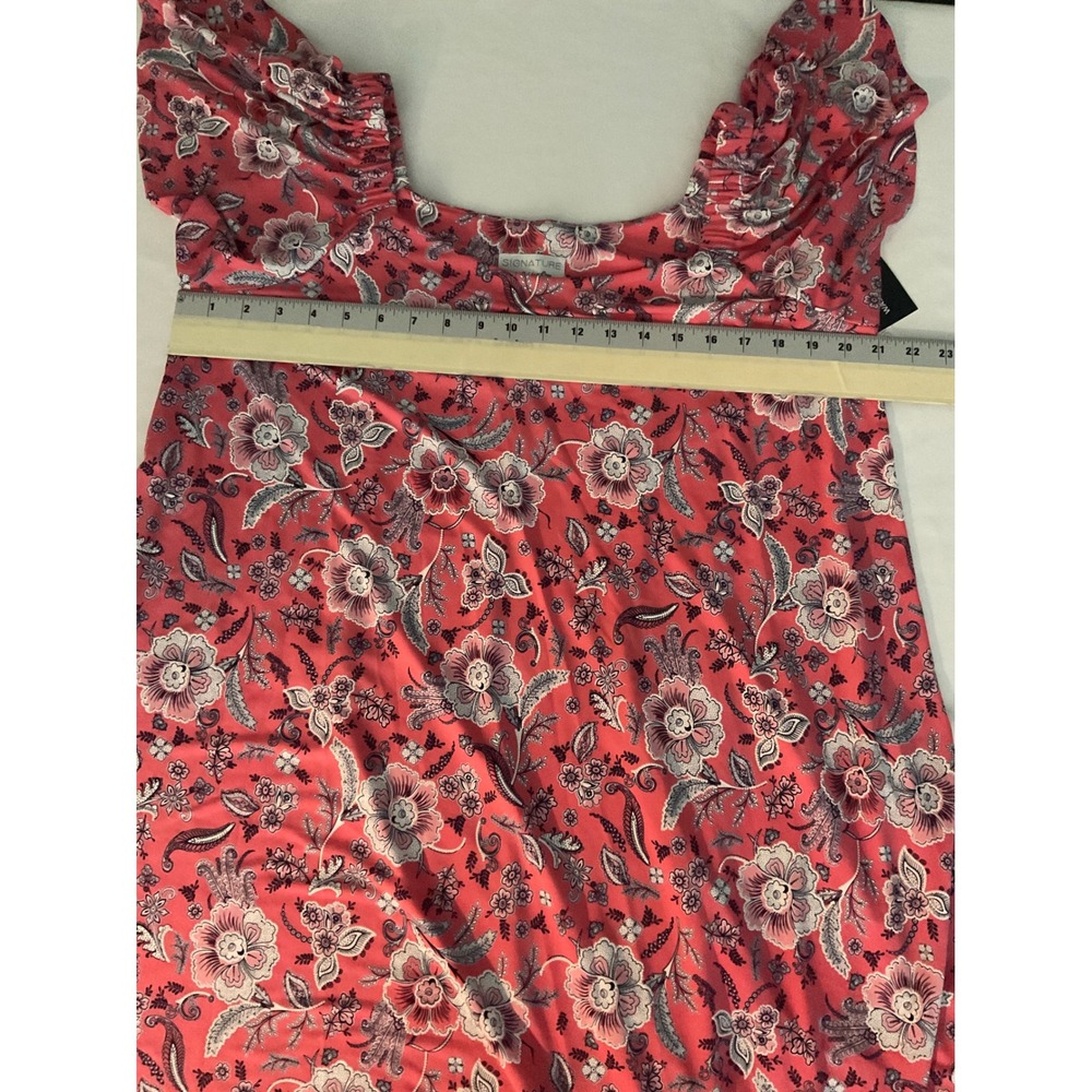 Signature by Bobbie Brooks Coral Floral Print Dress Plus Size 1X Short Sleeve - Picture 6 of 7